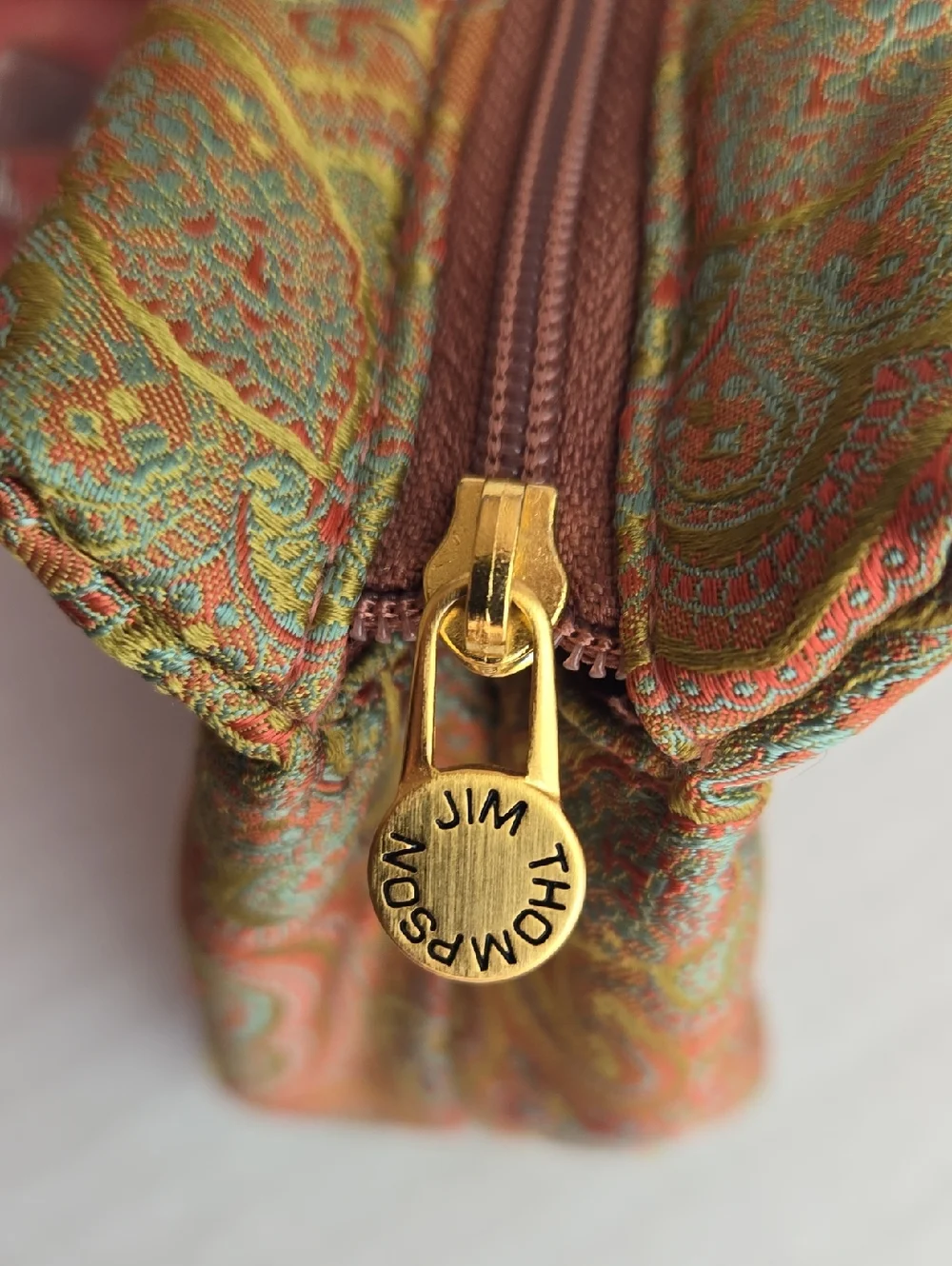 Jim Thompson Silk Orange Green Paisley Jacquard Cosmetic Bag Coin Purse